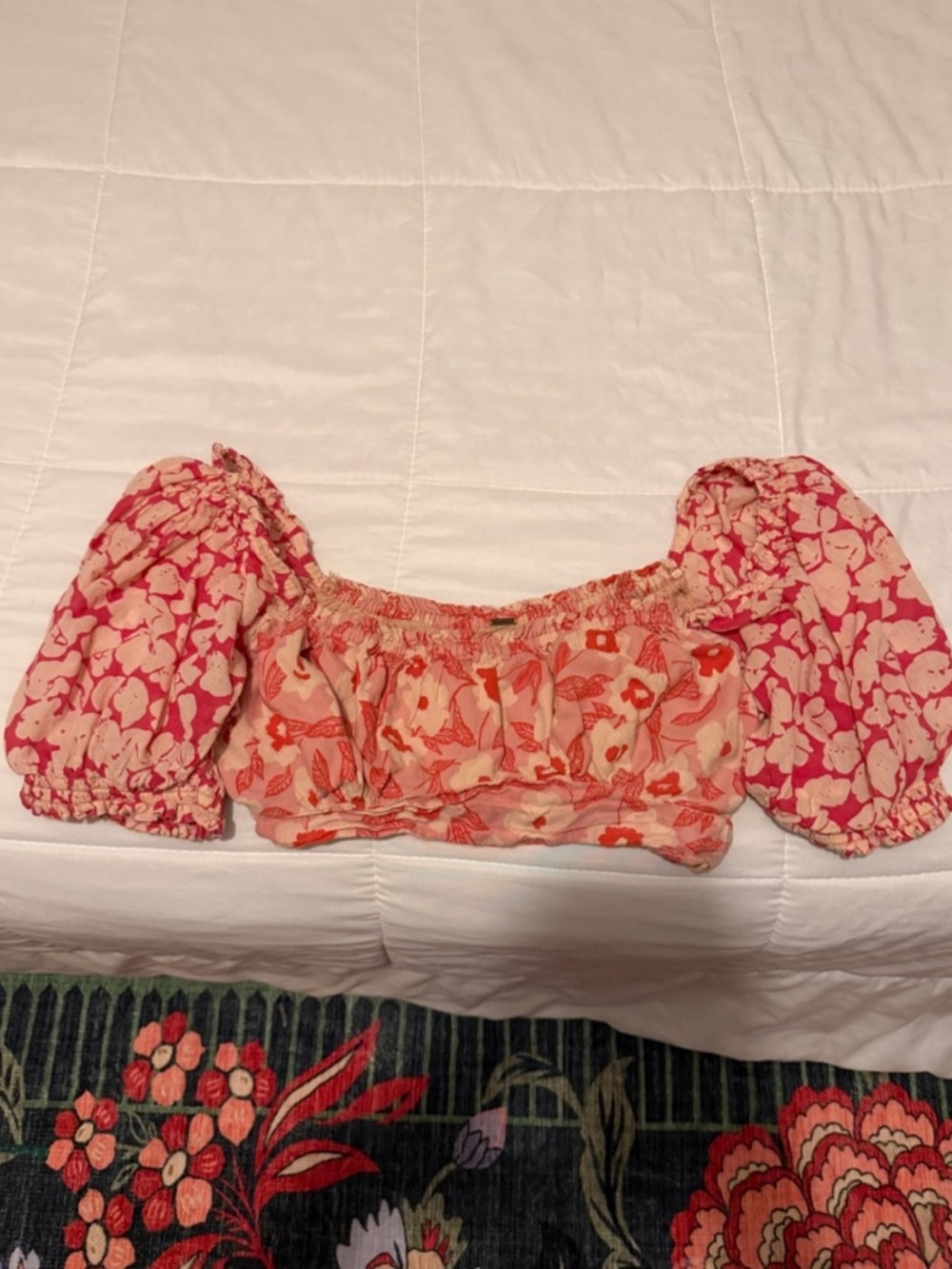 Urban Outfitters Pink and Cream Floral Peplum Top